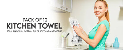 Utopia Towels - Kitchen Towels 12 Pack, 15 x 25 Inches, 100% Ring Spun Cotton Super Soft and Absorbent Linen Dish, Tea and Bar Towels Set, Black